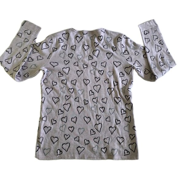 Olsen Sweater Womens US 8 Lavender Heart Shapes AOP LS V Neck Cotton Boho Casual - Picture 2 of 16